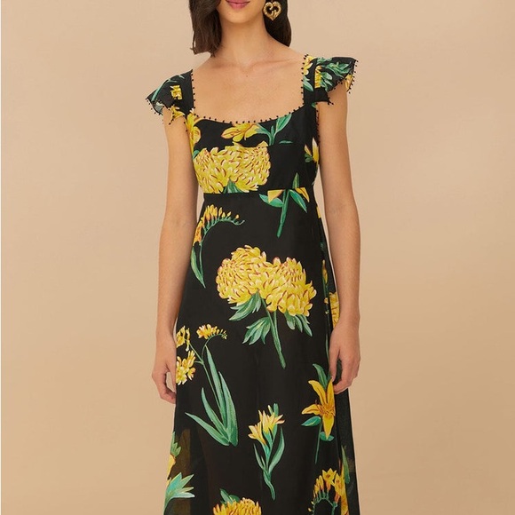 FARM Rio Black Maxi Dress with Yellow Floral Design Alice Dress - Picture 2 of 11